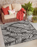 Unique Loom Outdoor Botanical Collection Area Rug - Palm (5 3 Square Charcoal/Ivory)