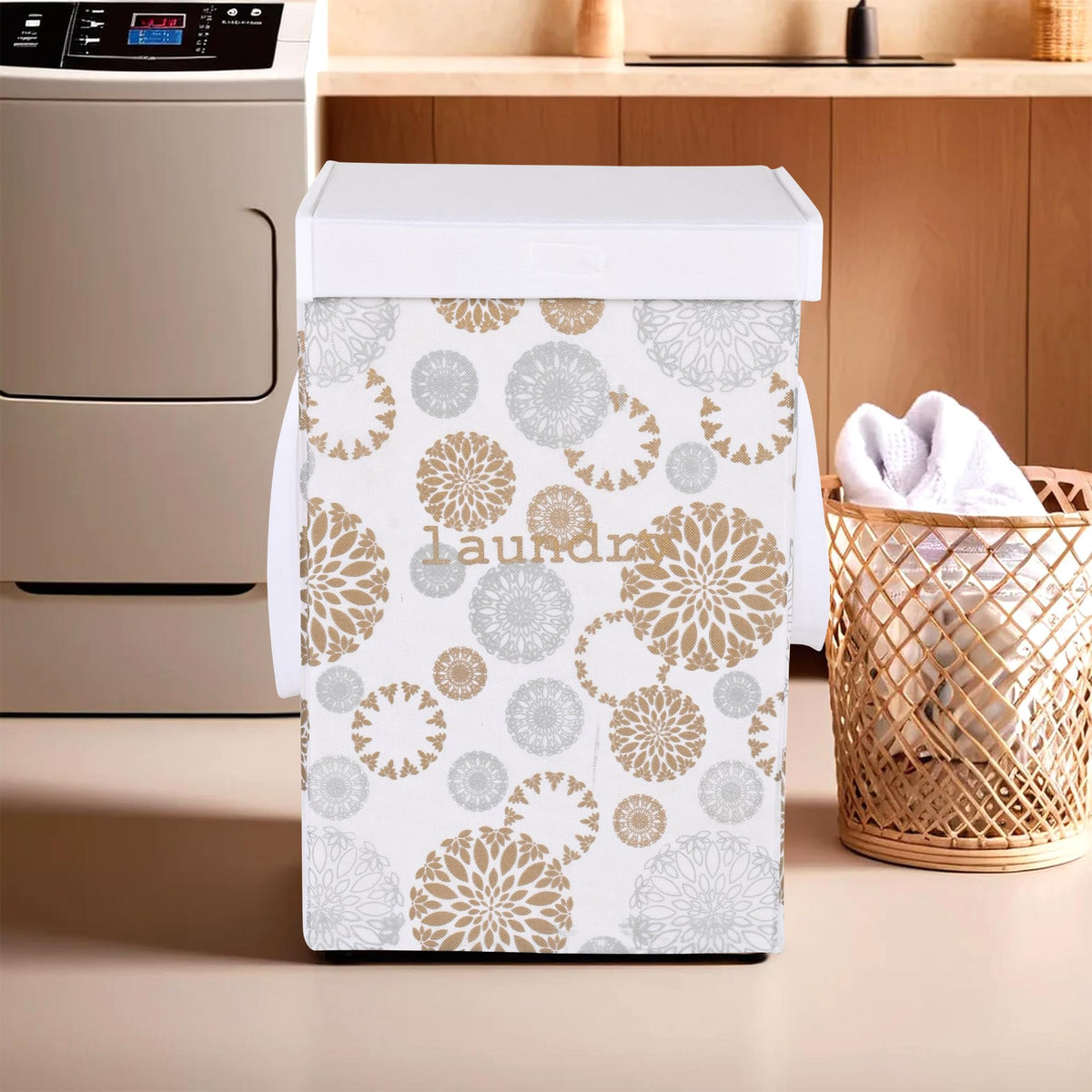 Kuber Industries Clothes Basket (75 LTR) Toy Storage Box | Foldable Laundry Bag | Lid & Handles | Gola Print | Dress Bin for Clo