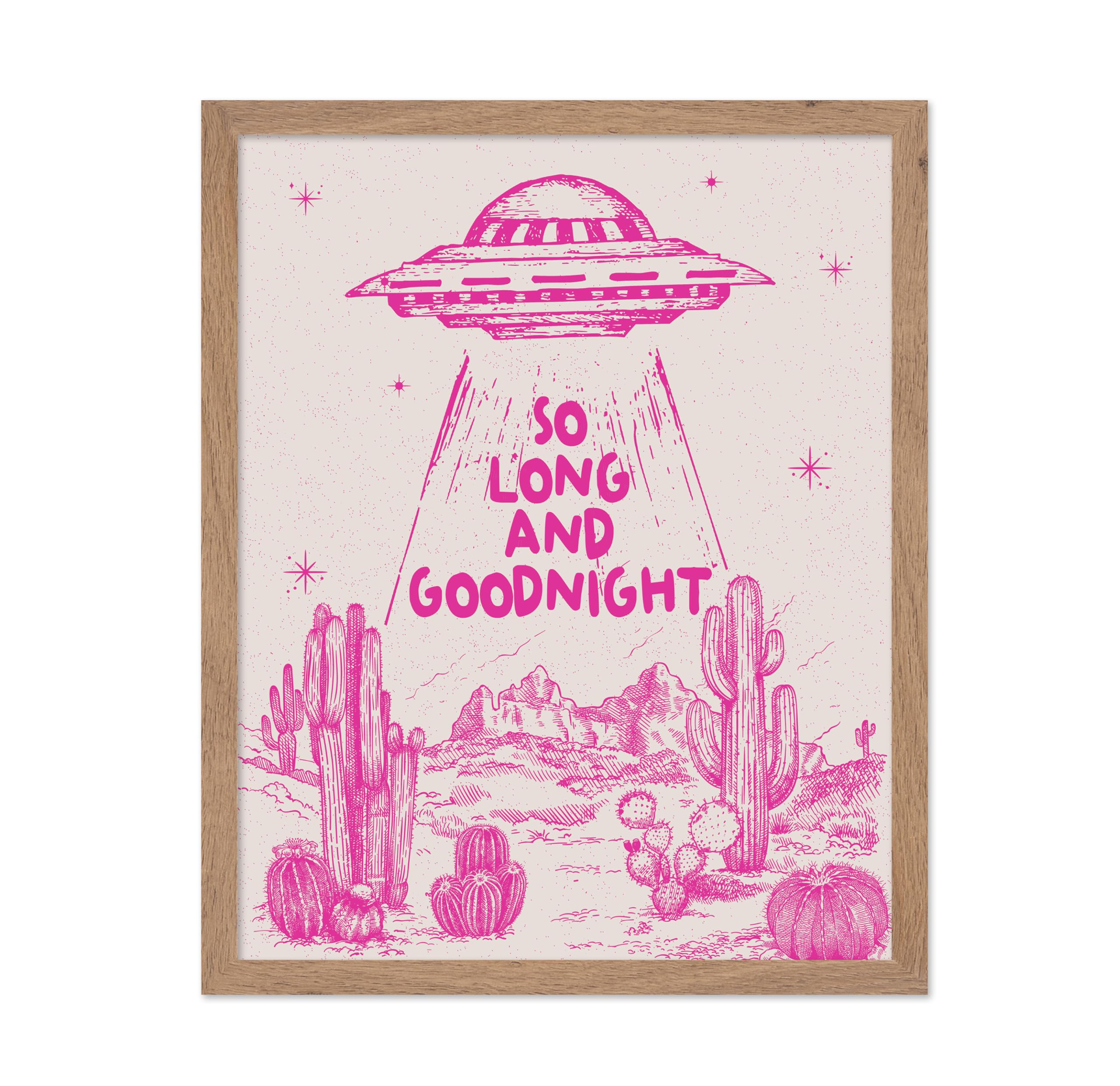Poster Master So Long And Goodnight Poster - Retro Pink UFO Print - Western Art - Trendy Art - Wild West Art - Gift for Men & Wo