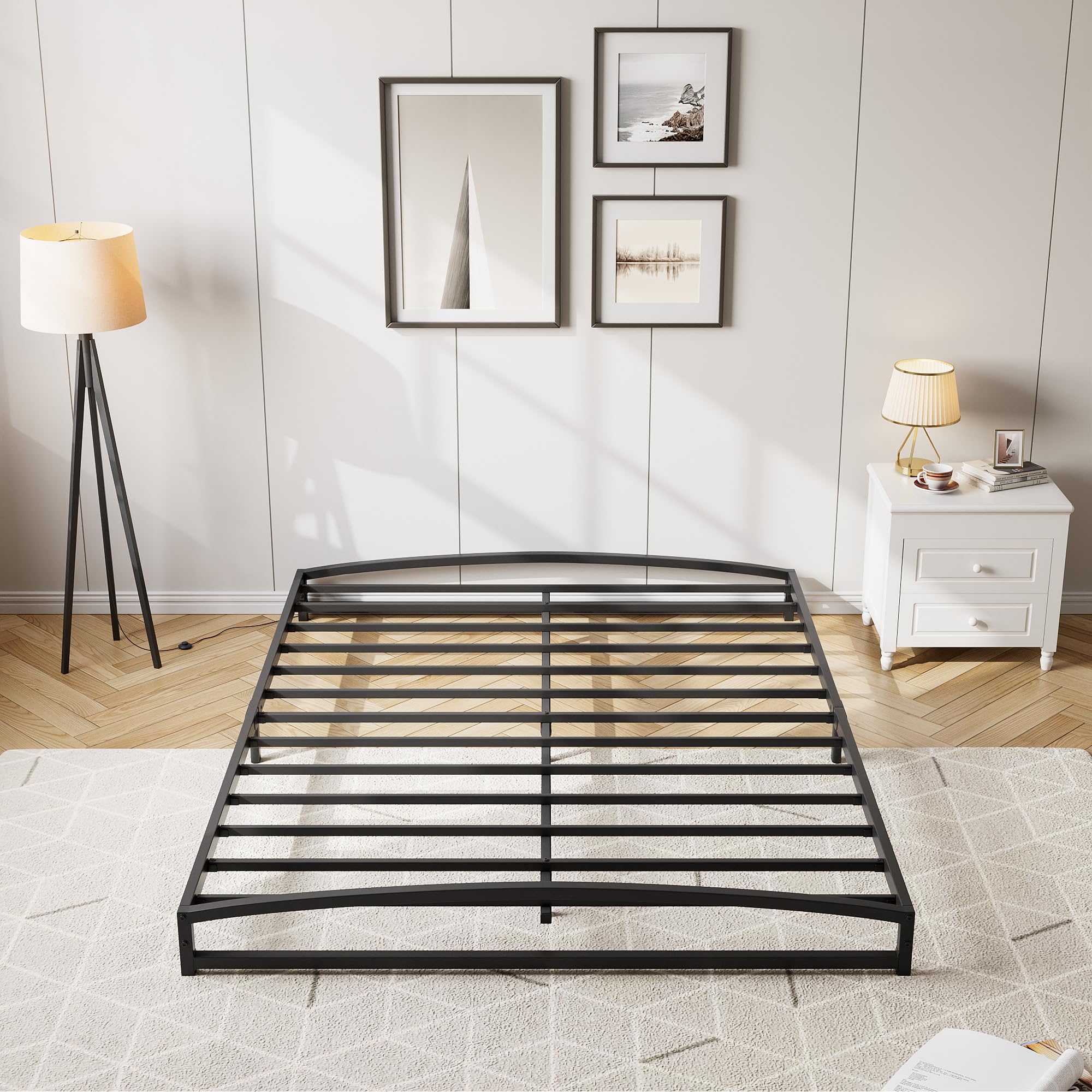 IDEALHOUSE Low Profile Full Bed Frame, 6 Inch Heavy Duty Metal Full Size Platform Bed Frame, Mattress Foundation with Steel Slat