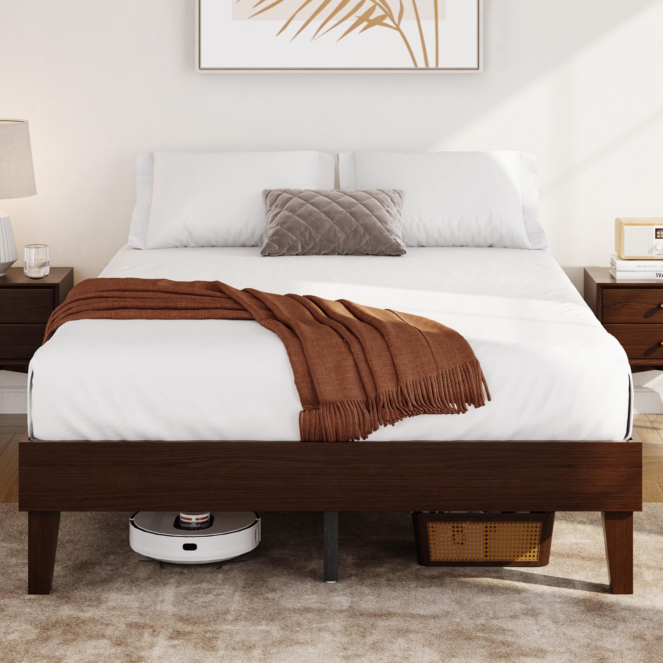Yaheetech Full Bed Frame Natural Solid Wood Platform Bed with Wooden Slats Support, 12-inch Underbed Space for Storage, Noise-Fr