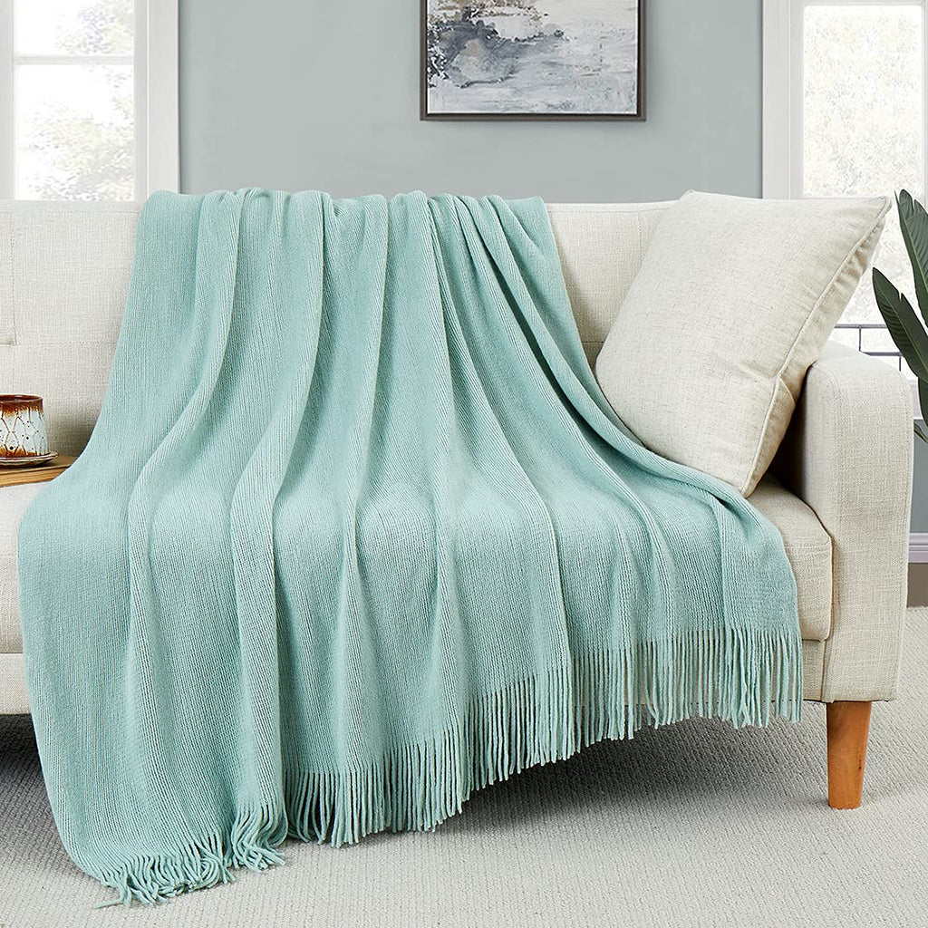 Homiest Decorative Knitted Throw Blanket With Fringe Soft & Cozy Tassel Blanket For Couch Sofa Bed (Light Green, 50X60)
