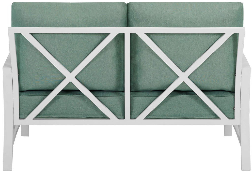 Crosley Furniture Kaplan Outdoor Loveseat, 2-Person Patio Couch for Porch, Deck, Backyard, Balcony, White with Mist Cushions