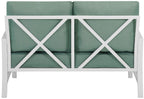 Crosley Furniture Kaplan Outdoor Loveseat, 2-Person Patio Couch for Porch, Deck, Backyard, Balcony, White with Mist Cushions
