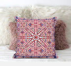 HomeRoots Light Blue Hot Pink 18â€ Red White Geostar Zippered Suede Throw Pillow