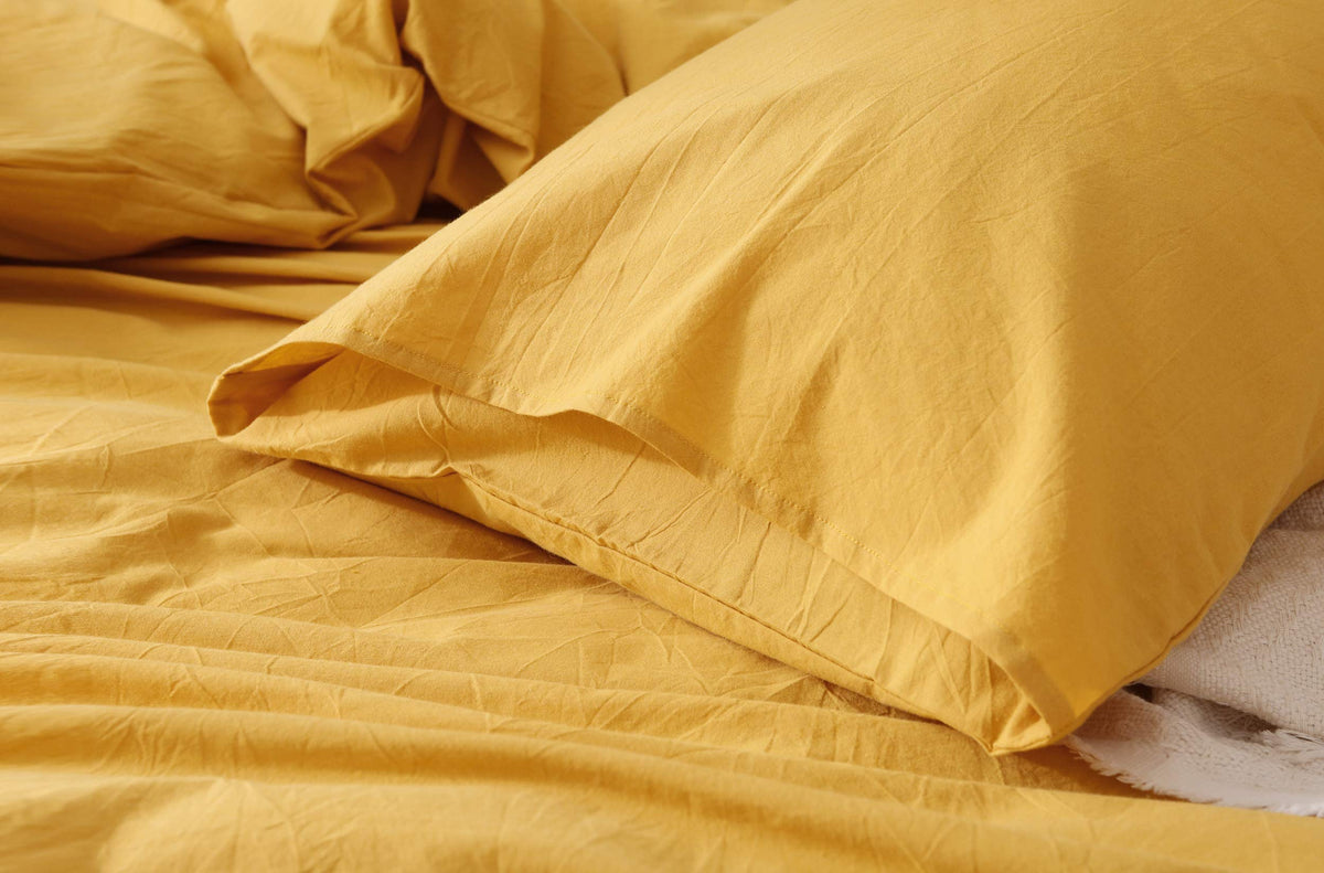 F.Y.Dreams 100% Washed Cotton Duvet Cover For Weighted Blanket 48X72 Inches With 8 Ties, Zipper On Long Side/Yellow/Just Duvet C