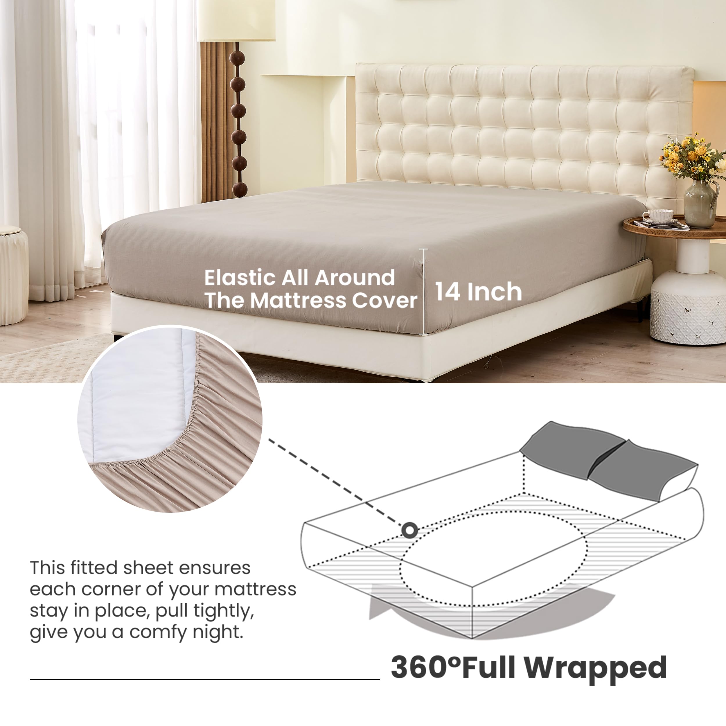 Simple&Opulence Belgian Linen Sheet Set Solid Color - Sheet Set 4Pc - Cal King Natural Flax Cotton Blend Soft Bedding Breathable Farmhouse - Khaki, California King