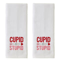 SKL Home Valentines Cupid is Stupid Hand Towel 2pc Set for Bath/Kitchen/Bar & Gift, White