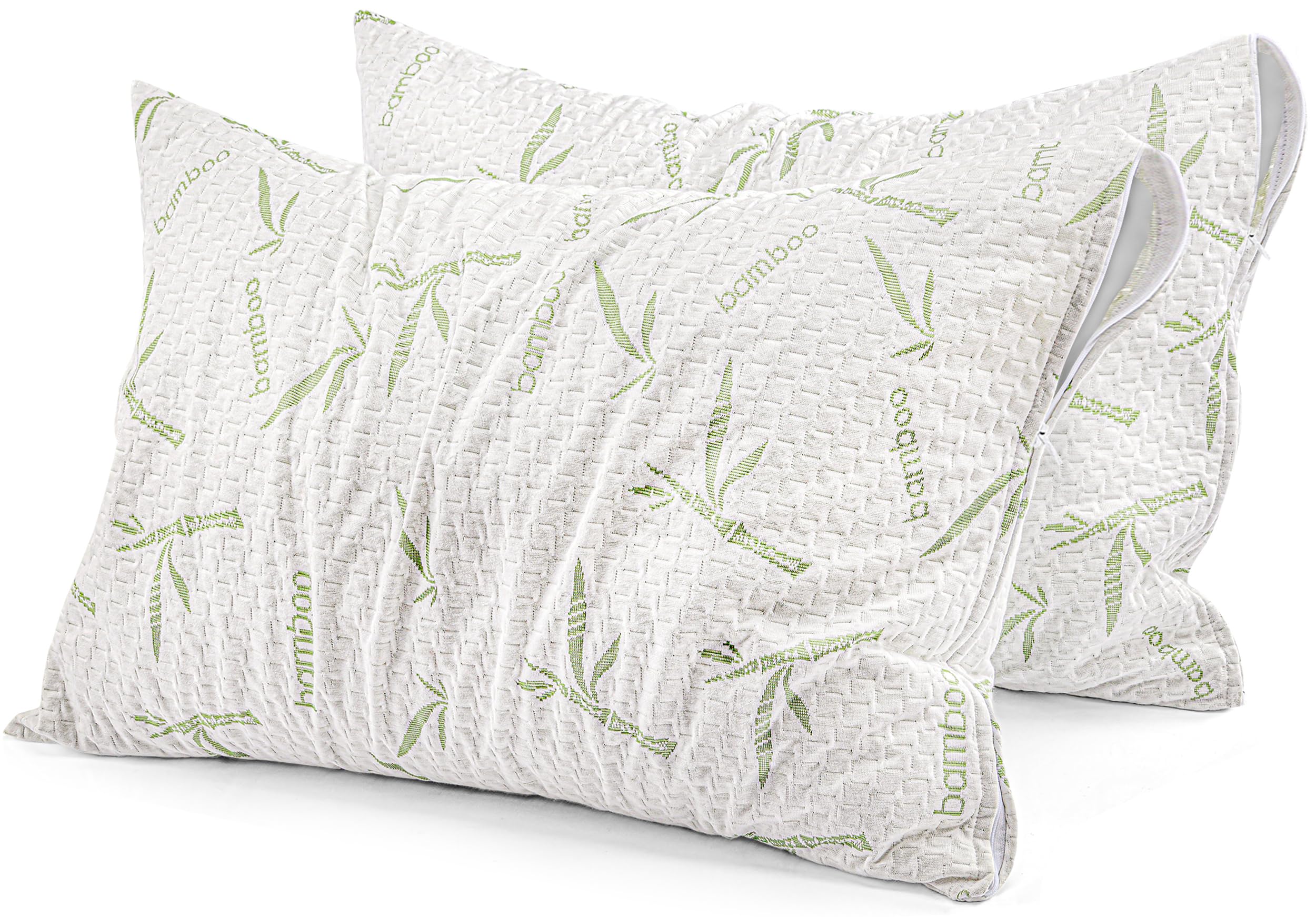 Utopia Bedding Bamboo Viscose Waterproof Pillow Protector Zippered (2 Pack) Standard - Bed Bug Proof Pillow Encasement 20 X 26 I