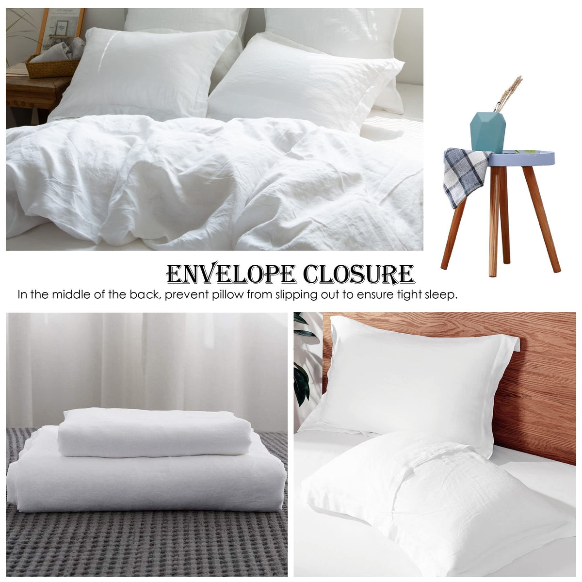 Simple&Opulence 100% Linen Duvet Cover Set 3Pcs Basic Style Natural French Washed Flax Solid Color Soft Breathable Farmhouse Bedding With Button Closure - White, California King