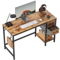 CubiCubi Computer Desk with 2 Drawers, 47 Inch Small Home Office Desk Study Writing Table, Rustic Brown
