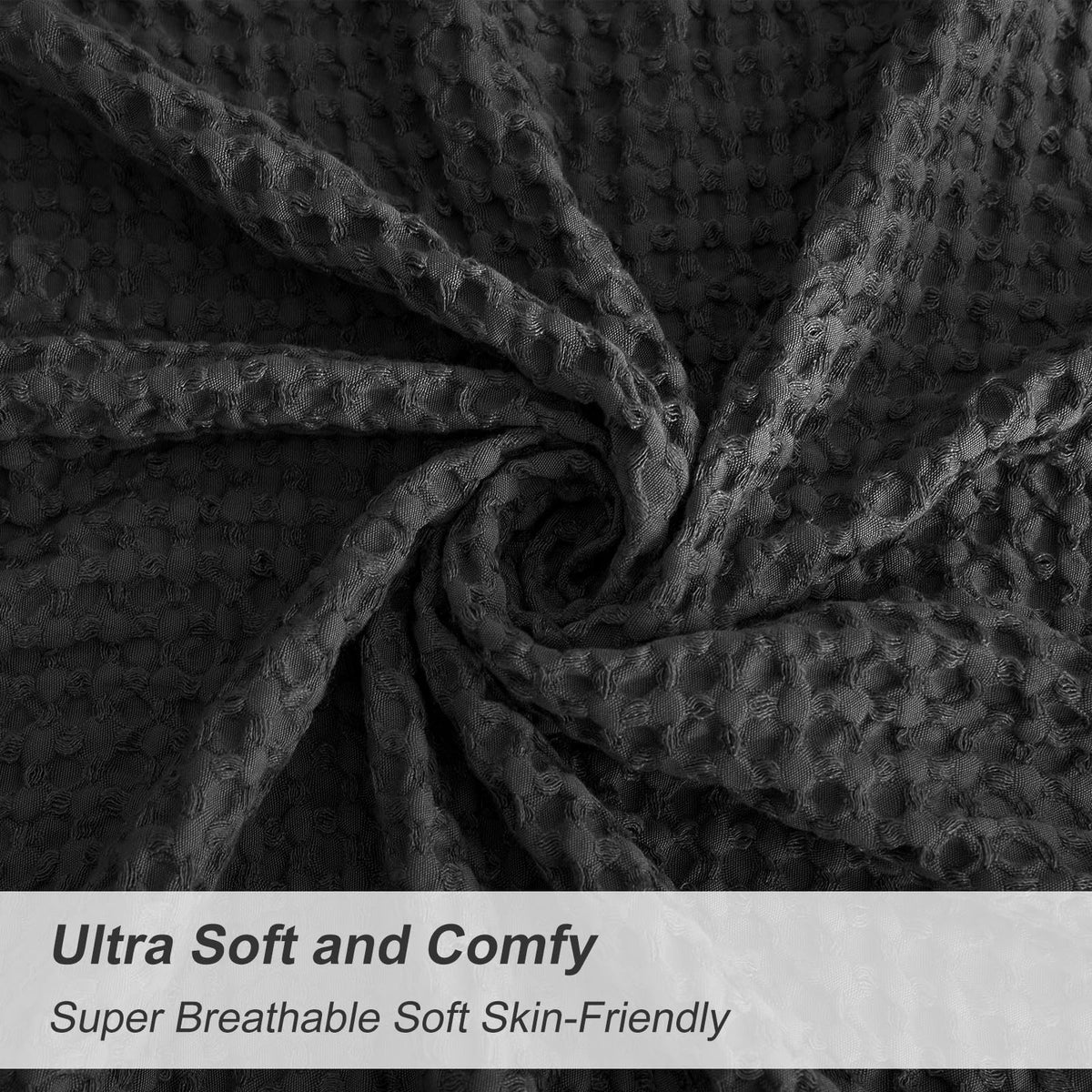 Phf Ultra Soft Waffle Weave Euro Shams Pillow Covers 26' X 26' 2 Pack, No Filling, Breathable Skin-Friendly Euro Throw Pillow Covers For Bed Couch Sofa, Black