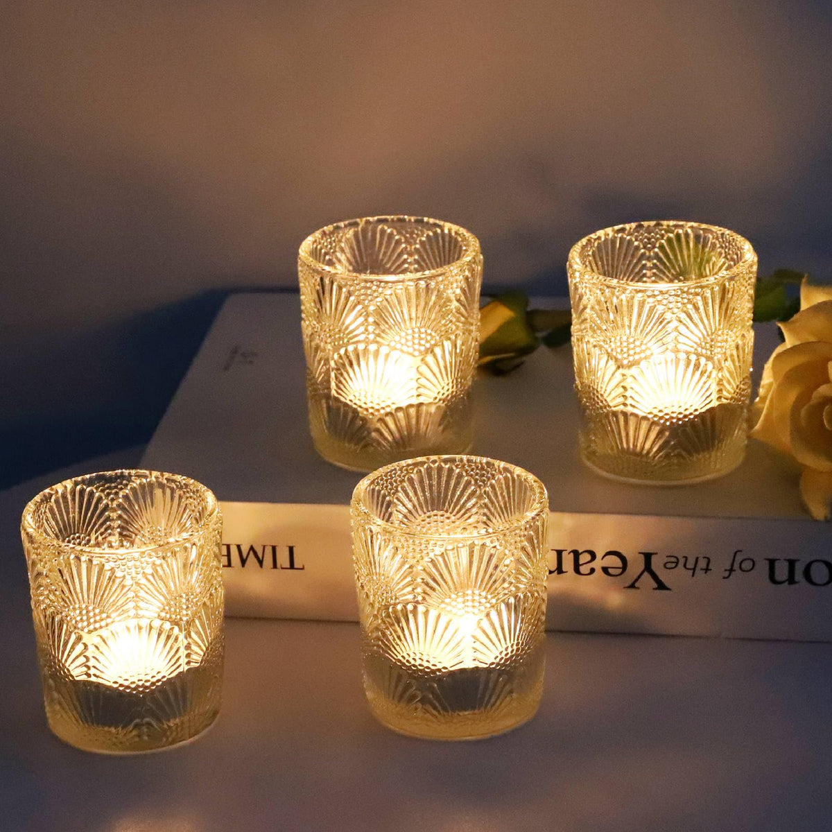Woho 12Pcs Clear Votive Candle Holders Glass, Glass Tealight Candle Holder for Table Centerpiece, Vintage Tea Lights Candle Hold