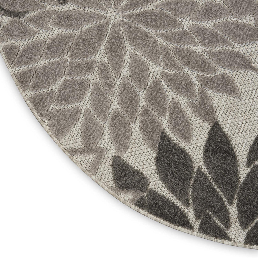 Nourison Aloha Indoor/Outdoor Floral Silver Grey 4' X Round Area Rug, (4' Round)