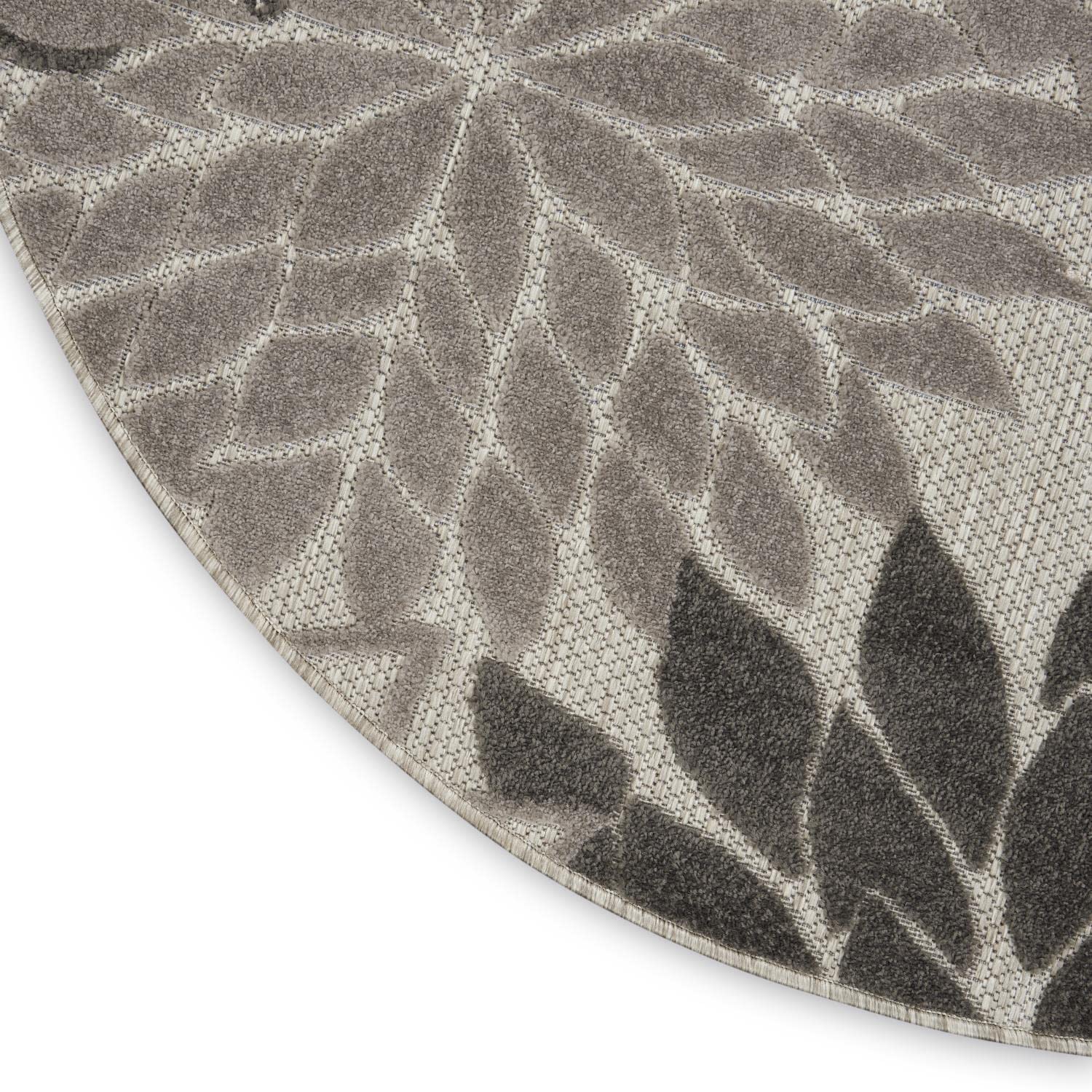 Nourison Aloha Indoor/Outdoor Floral Silver Grey 4' X Round Area Rug, (4' Round)