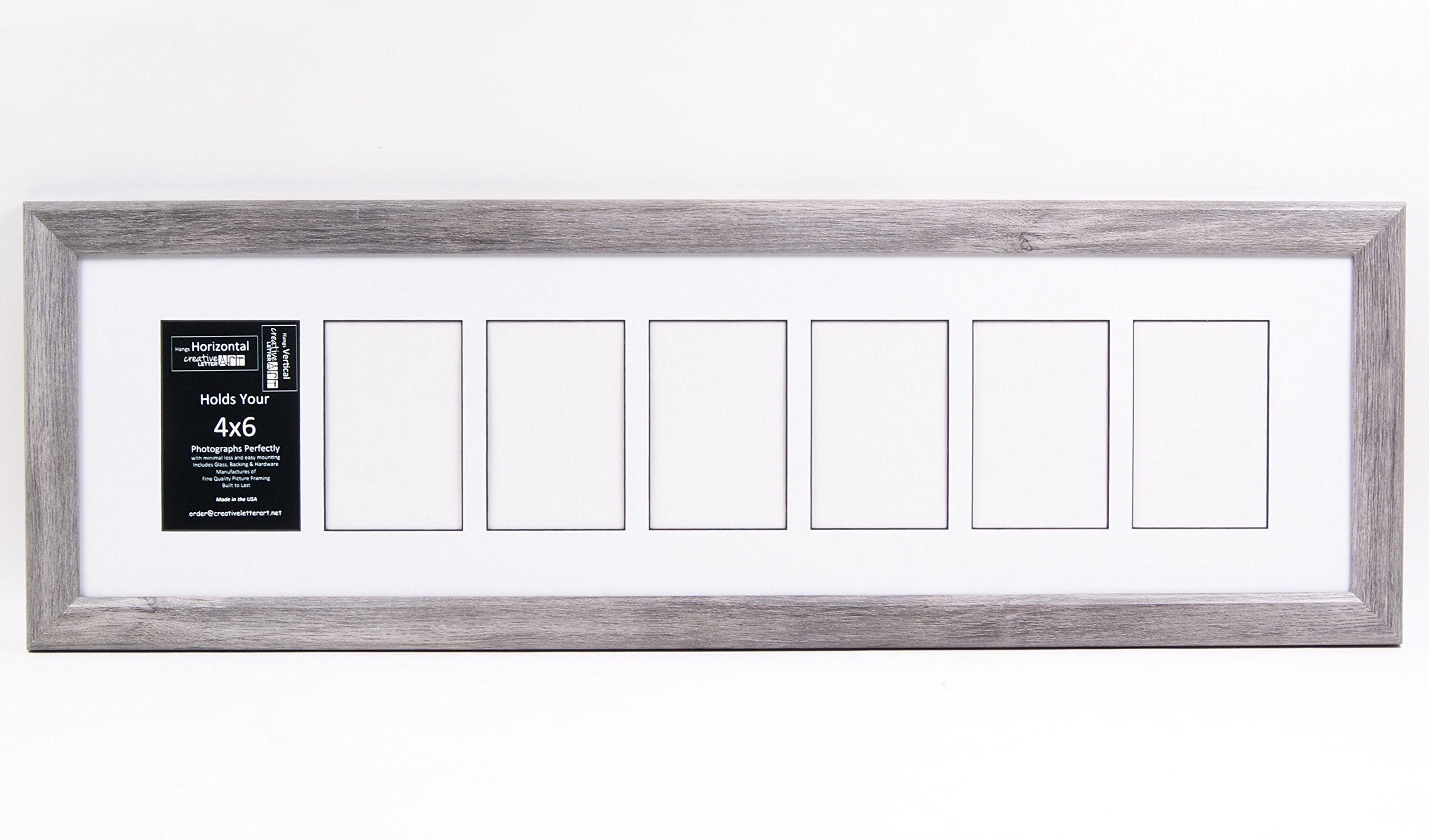 Creative Letter Art [10x36 7 Opening Glass Face Driftwood Like Picture Frame to Hold 4 by 6 Photographs Including 10 by 36 inch 