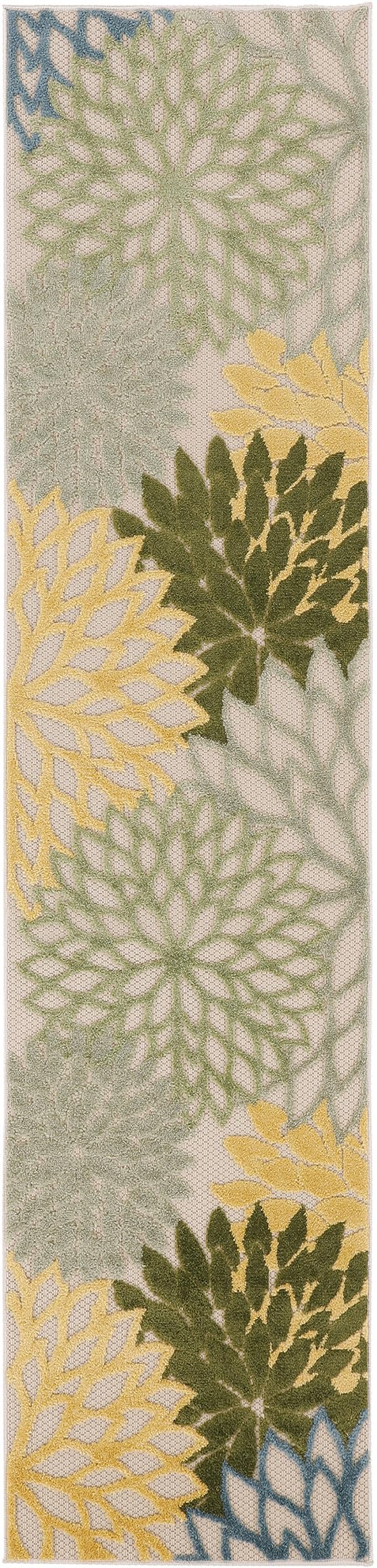 Nourison Aloha Indoor/Outdoor Green Multicolor 2' X 6' Area Rug, Easy Cleaning, Non-Shedding, Bed Room, Living Room, Dining Room, Backyard, Patio, Deck (2X6)