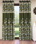 Home Sizzler 2 Piece Flower Border Panel Eyelet Polyester Window Curtains  5 Feet, Green