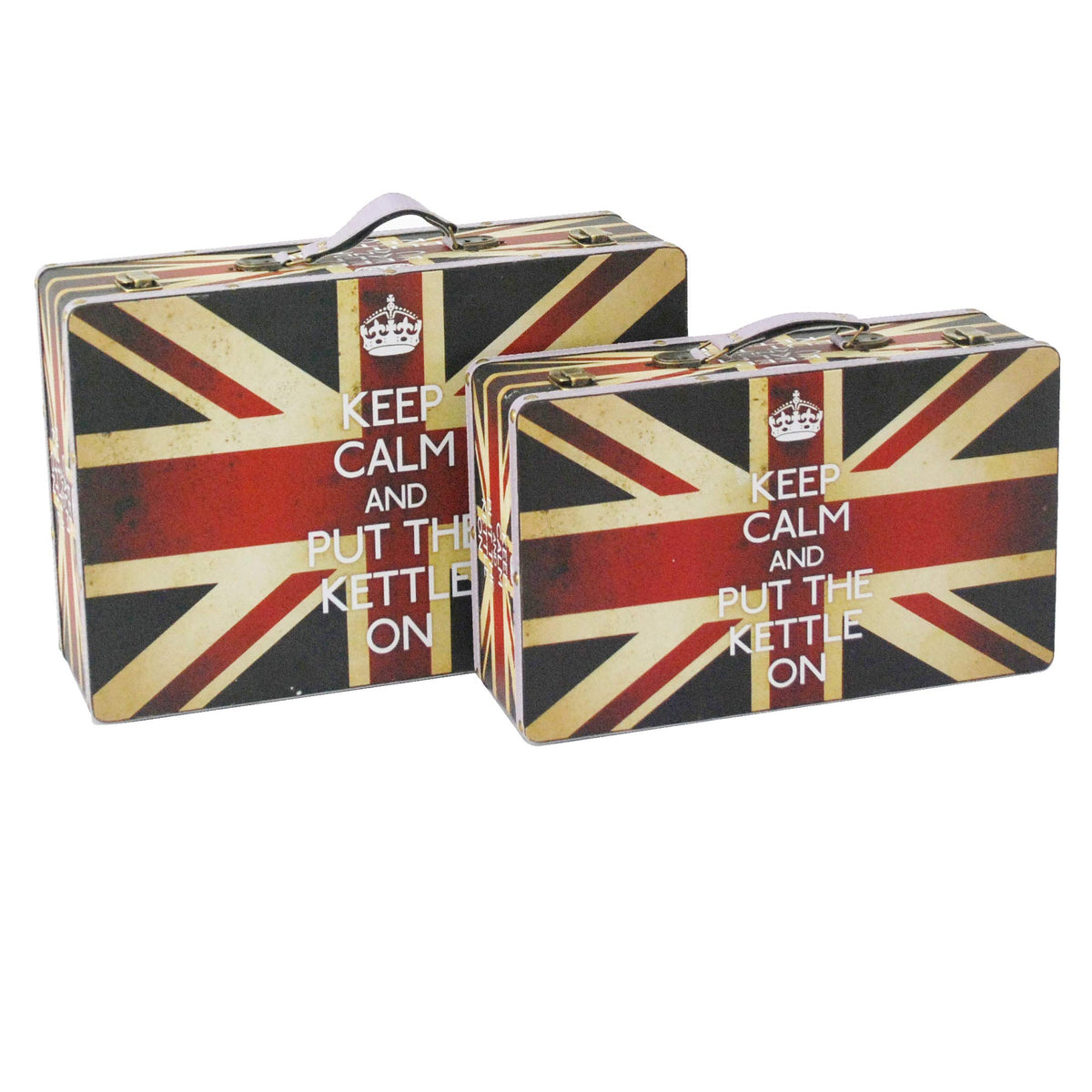 Benjara Suitcase With Union Jack Print Canvas Upholstery, Set Of 2, Multicolor