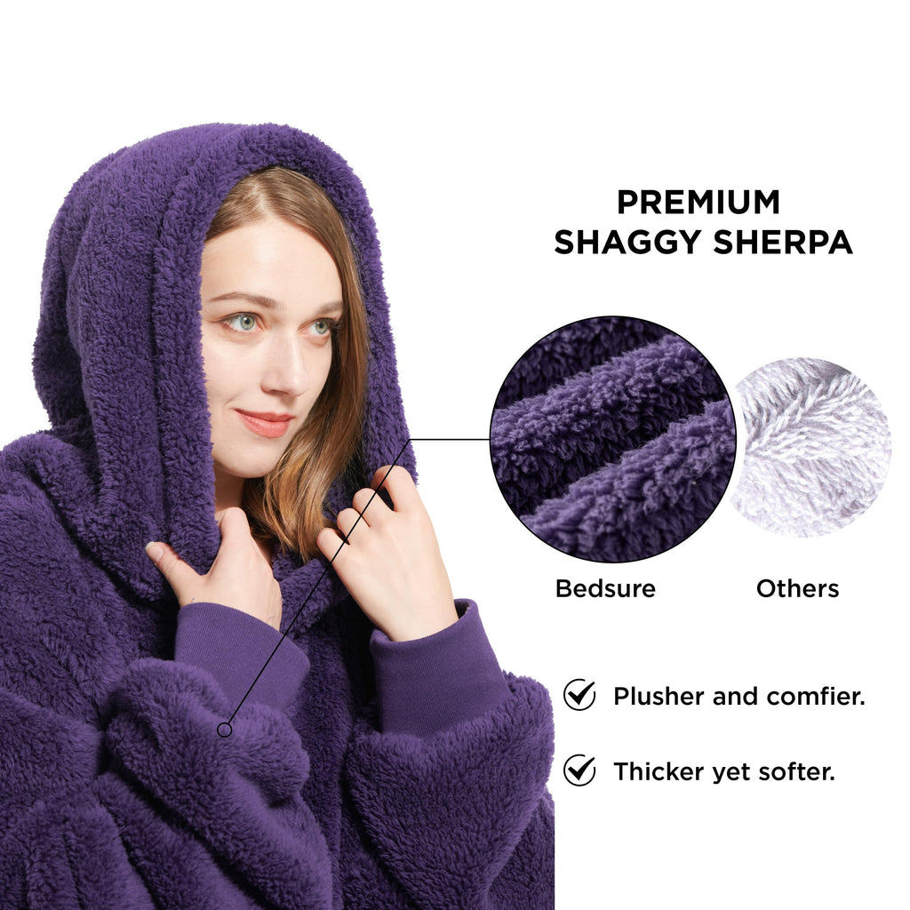 Bedsure Wearable Blanket Hoodie Gifts For Women - Cozy Sherpa Hoodie Blanket For Adult Men, Warm Hooded Blanket Sweatshirt, Dark