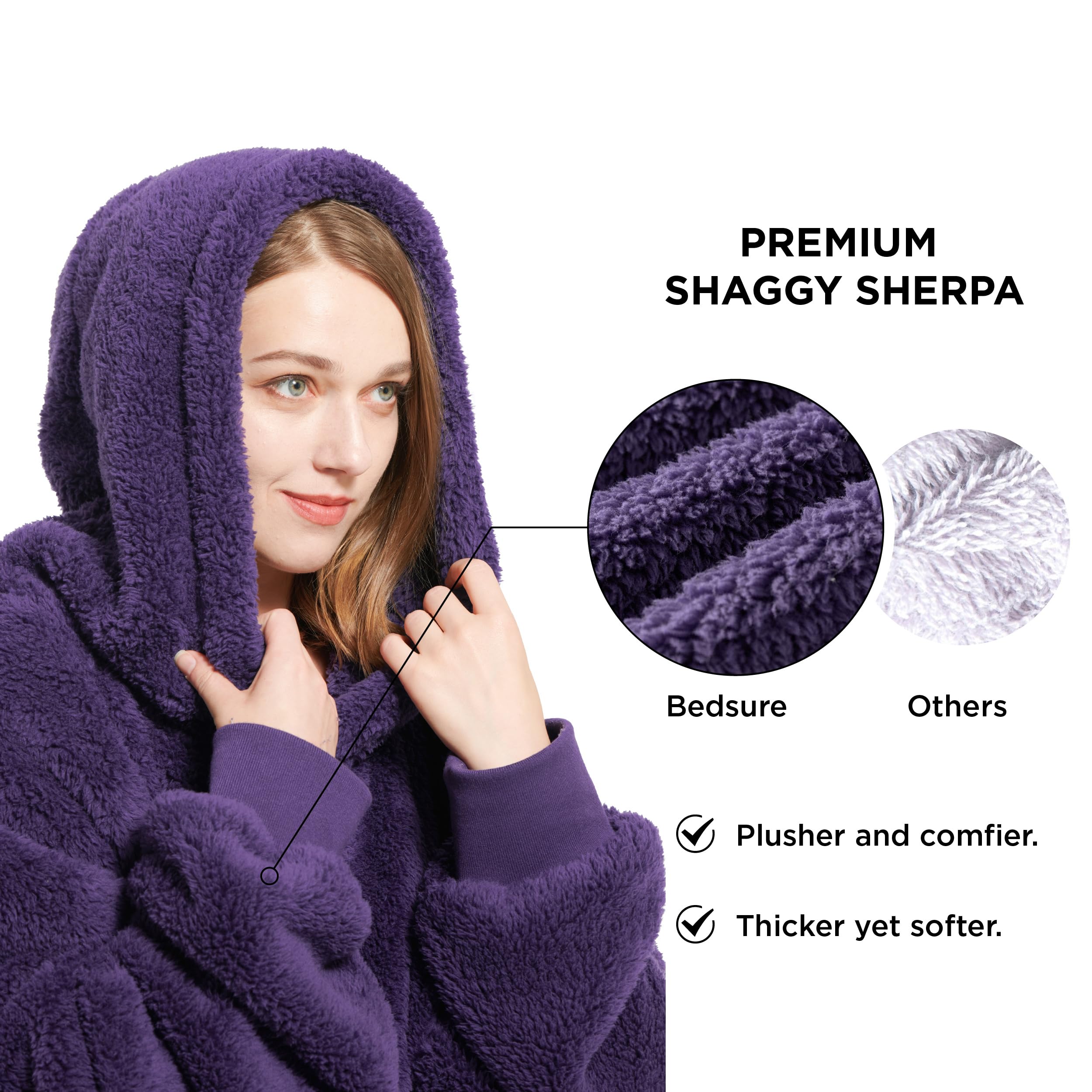 Bedsure Wearable Blanket Hoodie Gifts For Women - Cozy Sherpa Hoodie Blanket For Adult Men, Warm Hooded Blanket Sweatshirt, Dark