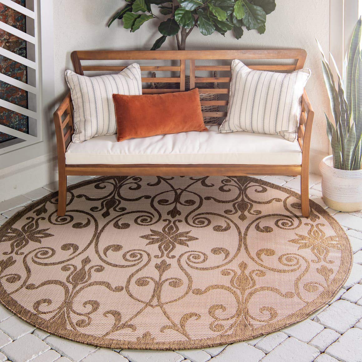 Unique Loom Outdoor Botanical Collection Area Rug - Gate (6 1 Round, Brown/ Beige)