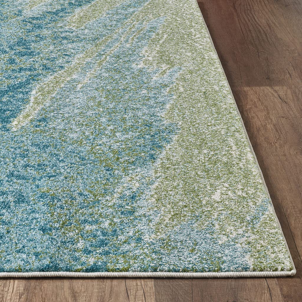 HomeRoots Heat-Set Polypropelene 7’ x 10’ Blue Sage Impressionistic Ocean Area Rug