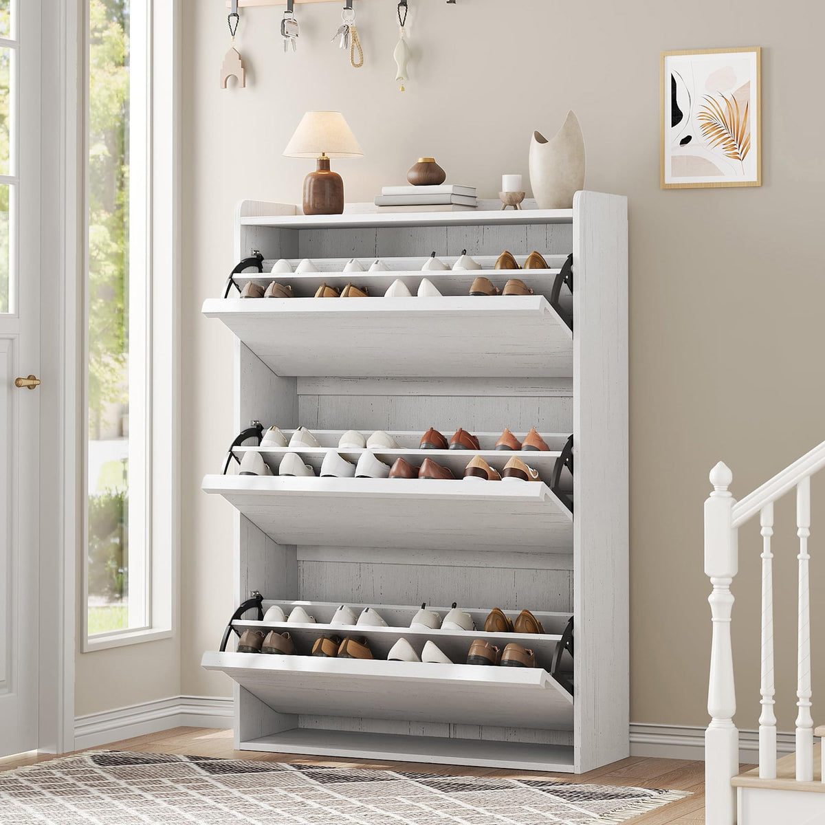 GarveeHome Shoe Cabinet with 3 Flip Drawers, Wooden Shoe Organizer with Adjustable Shelf, Shoe Storage for Entryway, Hidden Shoe