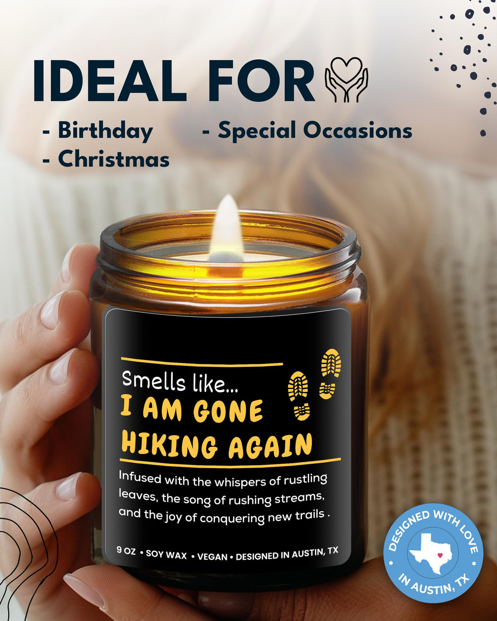 Hiking Candle, Best Hiking Gifts For Men & Women, Unique Hiker Gifts For Him & Her, Cool Gifts For Hikers, Hiking Themed Gifts F