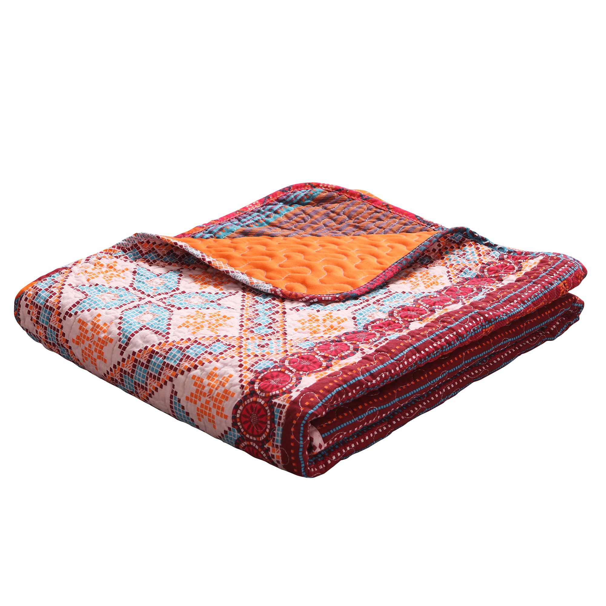 Exclusivo Mezcla Reversible Microfiber Boho Striped Pattern Quilted Throw Blanket For Bed/Couch/Sofa, Soft And Lightweight (50''