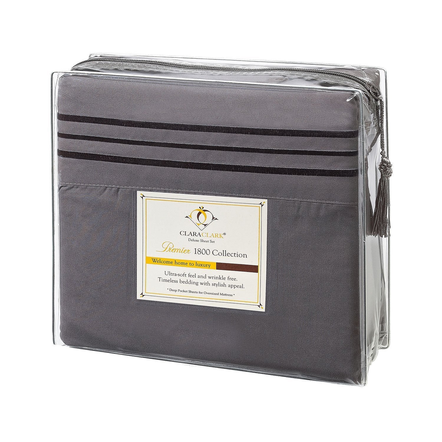 Clara Clark Premier 1800 Collection Full 4Pc Microfiber Bed Linen Set, Charcoal Gray, Deep Pocket Sheets