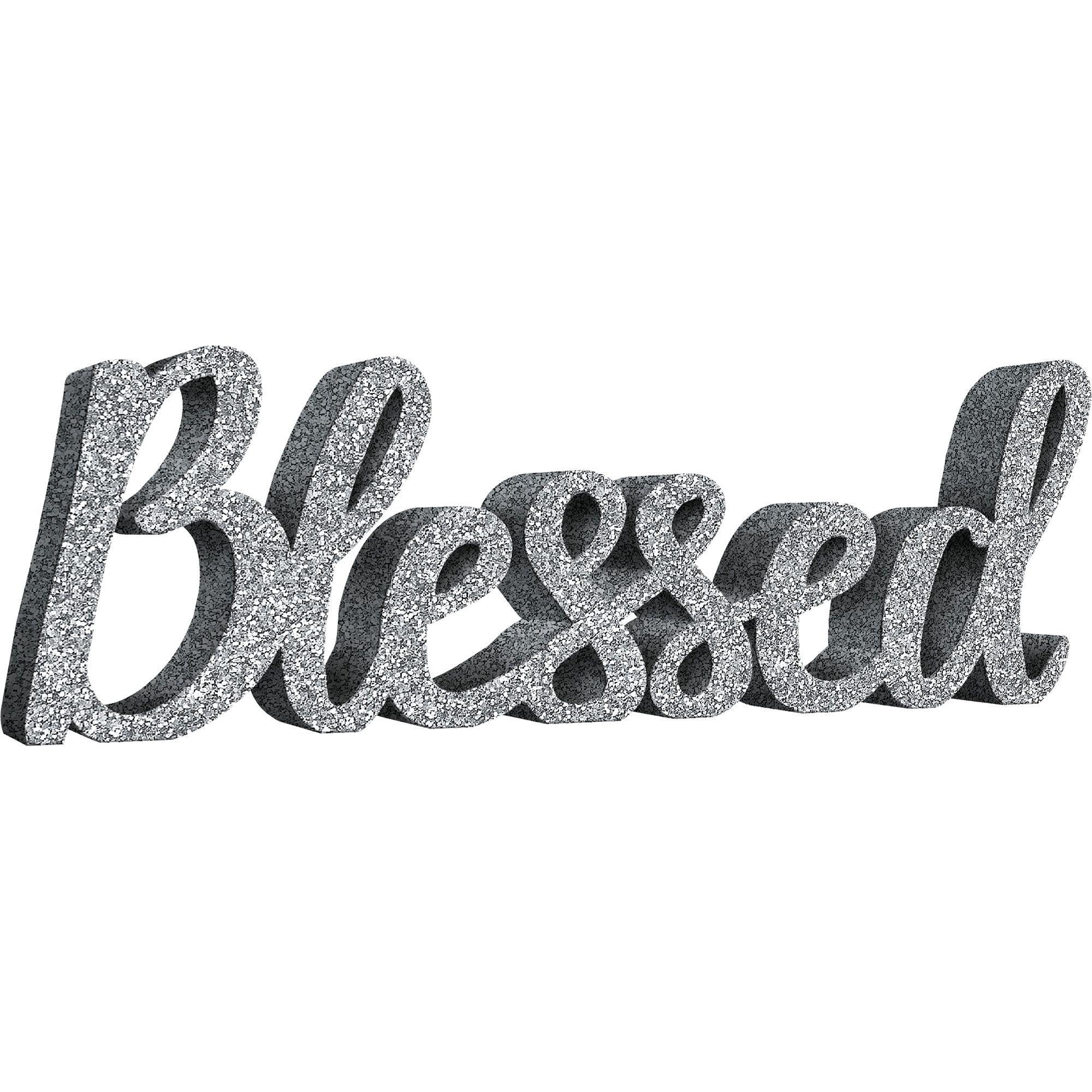 Amscan Glitter Silver Blessed Block Letter Sign 13 1/2in x 4 1/2in