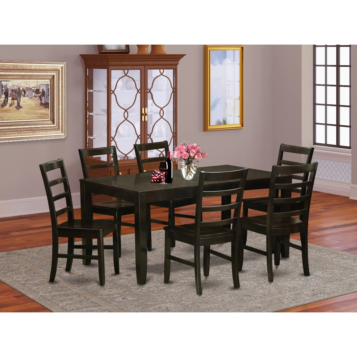 East West Furniture LYPF7-CAP-W Lynfield 7 Piece Set Consist of a Rectangle Dining Room Table with Butterfly Leaf and 6 Wood Seat Chairs, 36x66 Inch