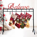 HUTHDAK Metal Believe Christmas Stocking Holder Stand with 8 Hooks,Heavy Duty Freestanding Christmas Stocking Holder Stand for F