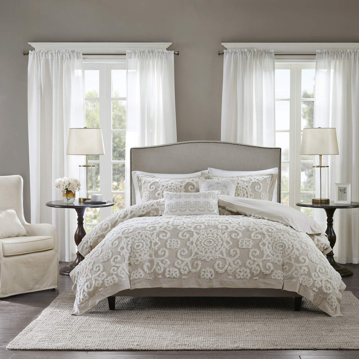 Harbor House Cotton Comforter Set - Trendy Tufted Textured Design, All Season Down Alternative Cozy Bedding With Matching Shams, Suzanna Taupe King/Cal King(110'X96') 3 Piece