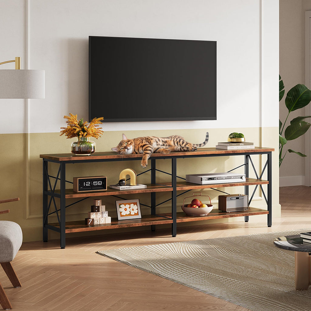 Wlive Tv Stand Up To 70 Inch Tv, 63' Entertainment Center, Tv Media Console With 3-Tier Storage Shelves For Living Room And Bedroom, Rustic Brown