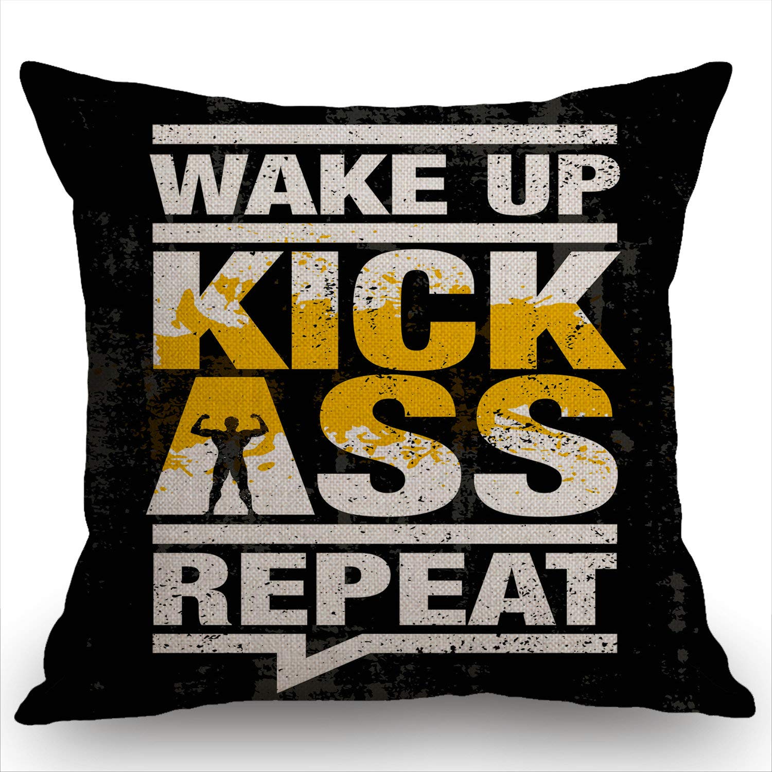 Swono Fitness Gym Sport Workout Motivation Quote Throw Pillow Case Funny Quotes Cushion Cover Cotton Linen 18 X 18 Inch,Wake Up