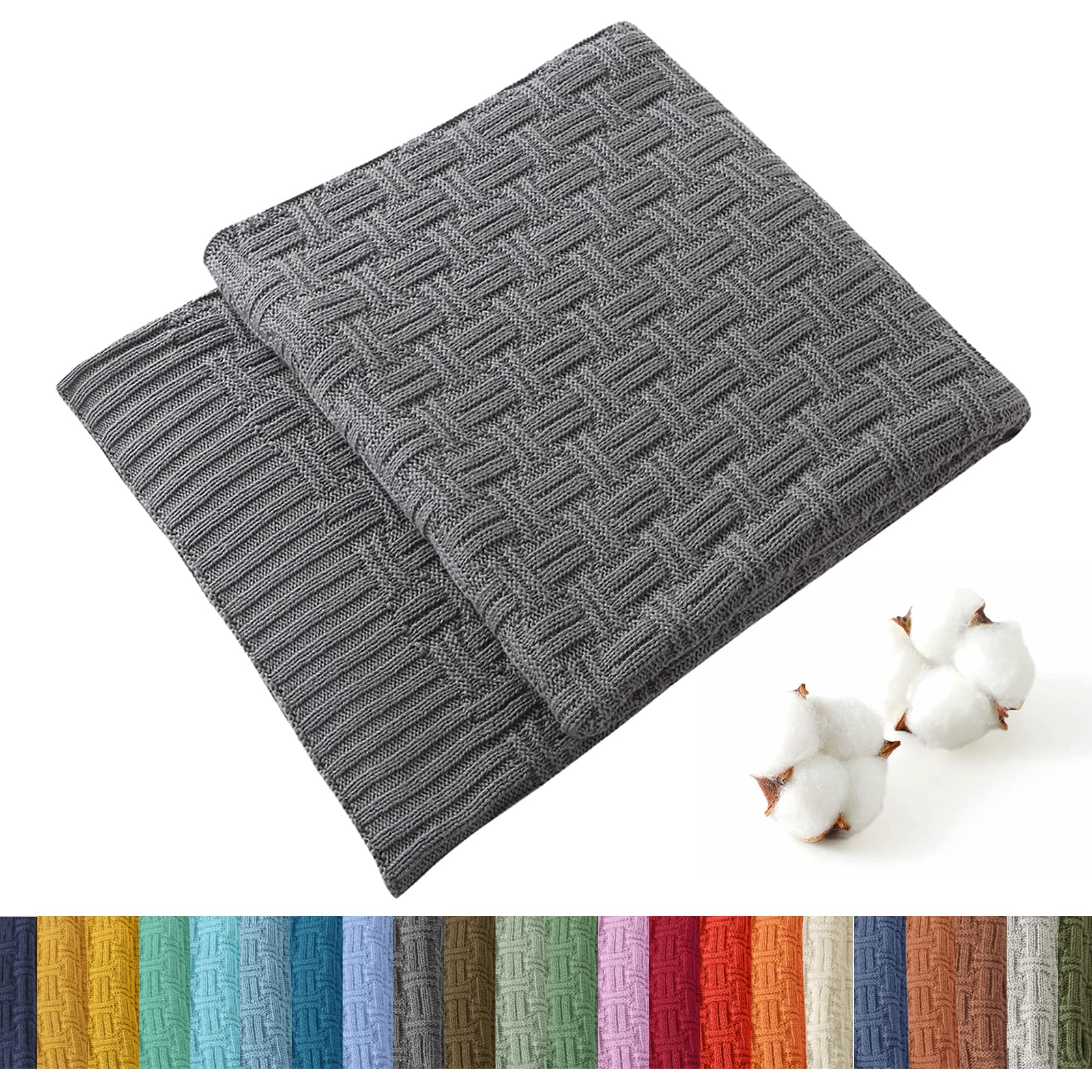 Treely 100% Cotton Knitted Throw Blanket Couch Cover Blanket(60 X 80 Inches, Dark Grey)