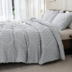 Andency Silver Grey Comforter Set For Queen Size Bed, Boho Grey Soft Warm Bedding - 3 Pieces Gray Chevron Tufted Aesthetic Microfiber Lightweight Comforter