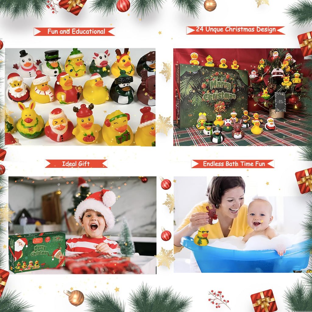 SQZUWIT Advent Calendar 2025 - Rubber Duckies Countdown Gift for Kids, 24 Days Surprises, Christmas Holiday Fun for Ages 3-8