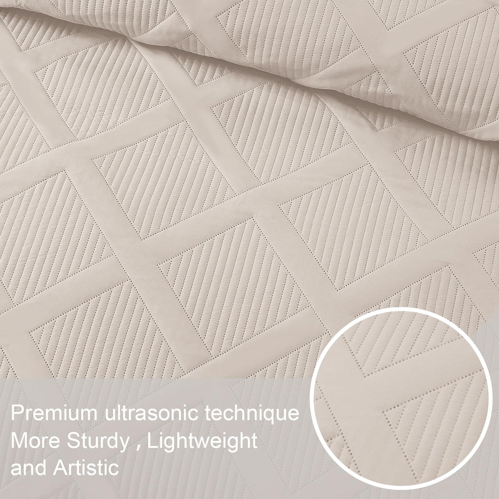 Exclusivo Mezcla Quilt Set Twin Size, 2 Pieces Brich Beige Twin Quilt Bedding Set, Lightweight Quilts Soft Bedspreads Modern Str