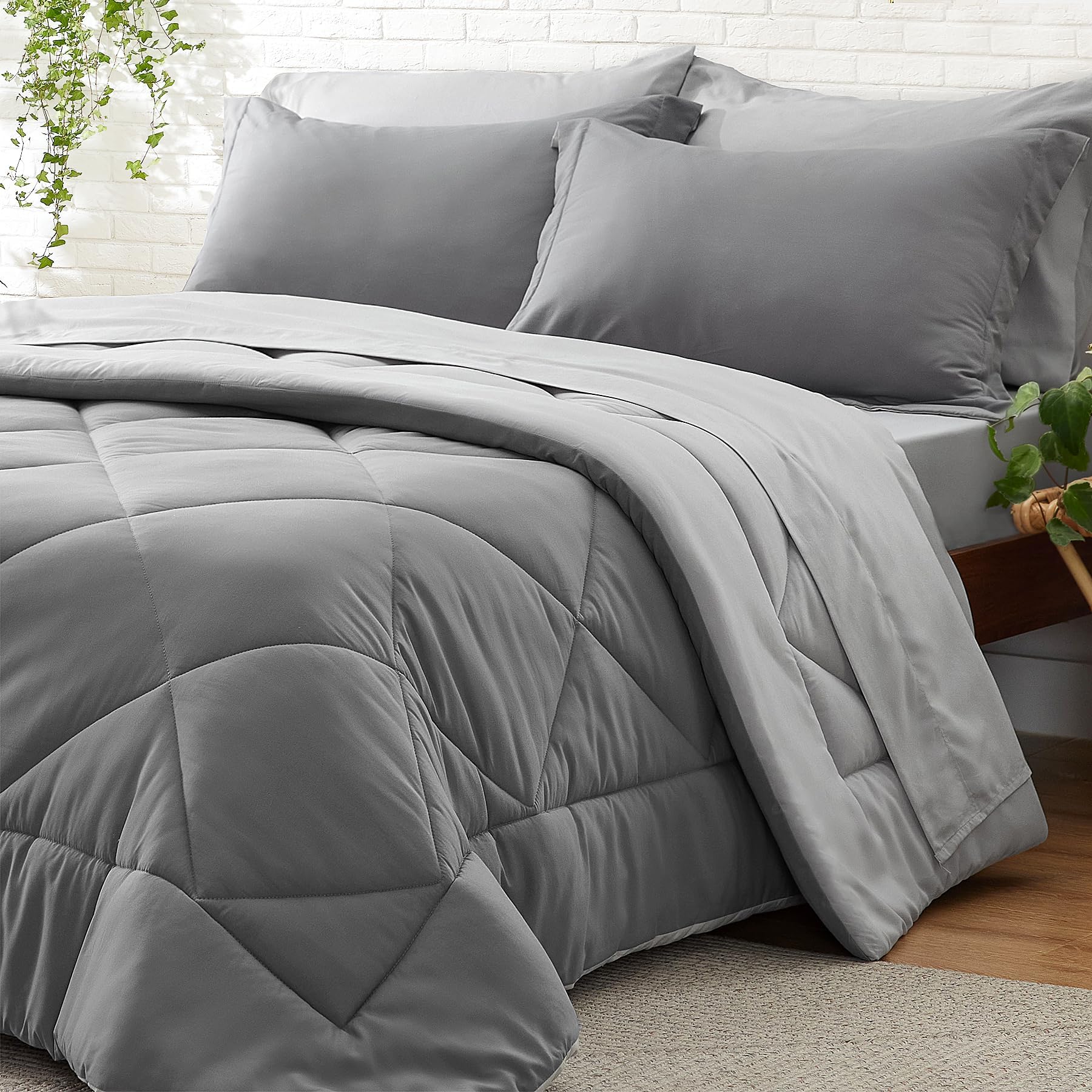 Bedelite Twin Xl Comforter Set 5 Pieces Bed In A Bag - Soft Microfiber Reversible Twin Extra Long Grey Bed Set With Comforters,