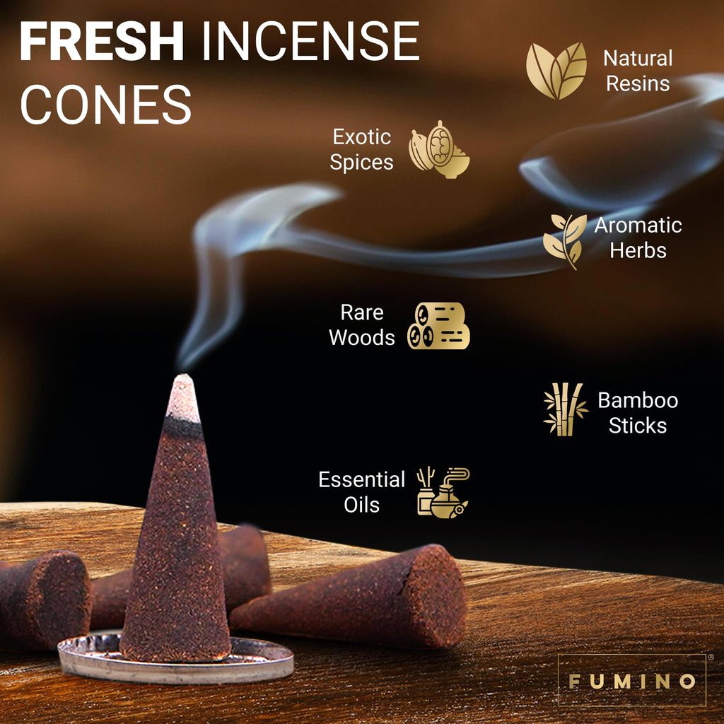 Fumino Simply Sandalwood Fresh Incense Cones 20 Per Box Masala Agarbatti Joss Scent Fragrance For Relaxation And Meditation, Hom