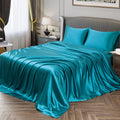 Vonty Satin Sheets Full Size Silky Soft Satin Bed Sheets Teal Satin Sheet Set, 1 Deep Pocket Fitted Sheet + 1 Flat Sheet + 2 Pil