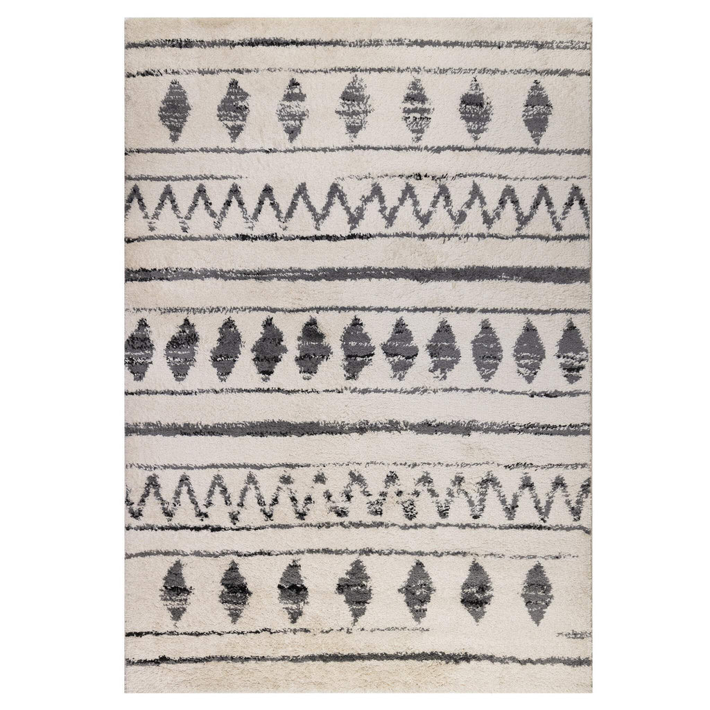 HomeRoots 531970 8 x 11 ft. Ivory & Black Geometric Shag Rectangle Area Rug