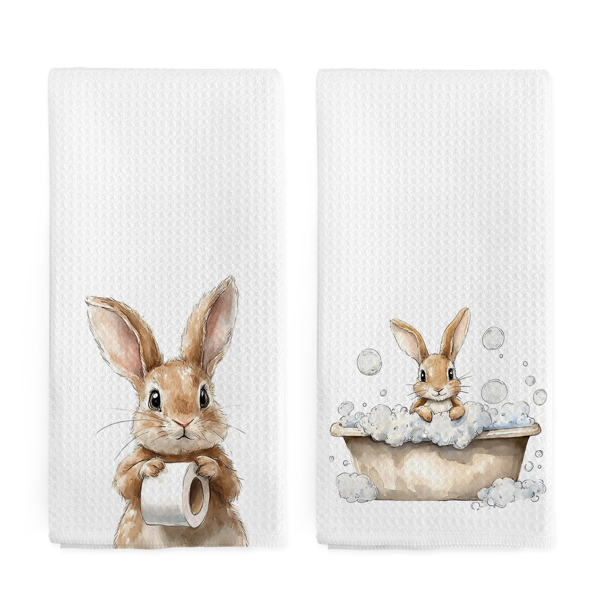 nvucamd Cute Bunny Rabbit Hand Towels for Bathroom Set of 2, Funny Rabbit Nursery Decor Dish Tea Towels, Easter Bunny Lovers Gif