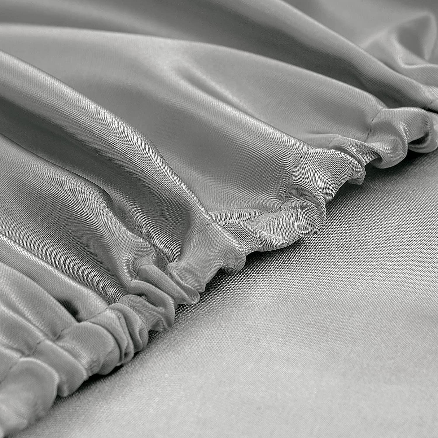 Homiest Light Grey Satin Fitted Sheet Twin Size Fitted Bed Sheet, Deep Pocket Fitted Sheet Only, Luxury & Ultra Soft Bedding Fitted Sheet Single Bottom Bed Sheets Sold Separately