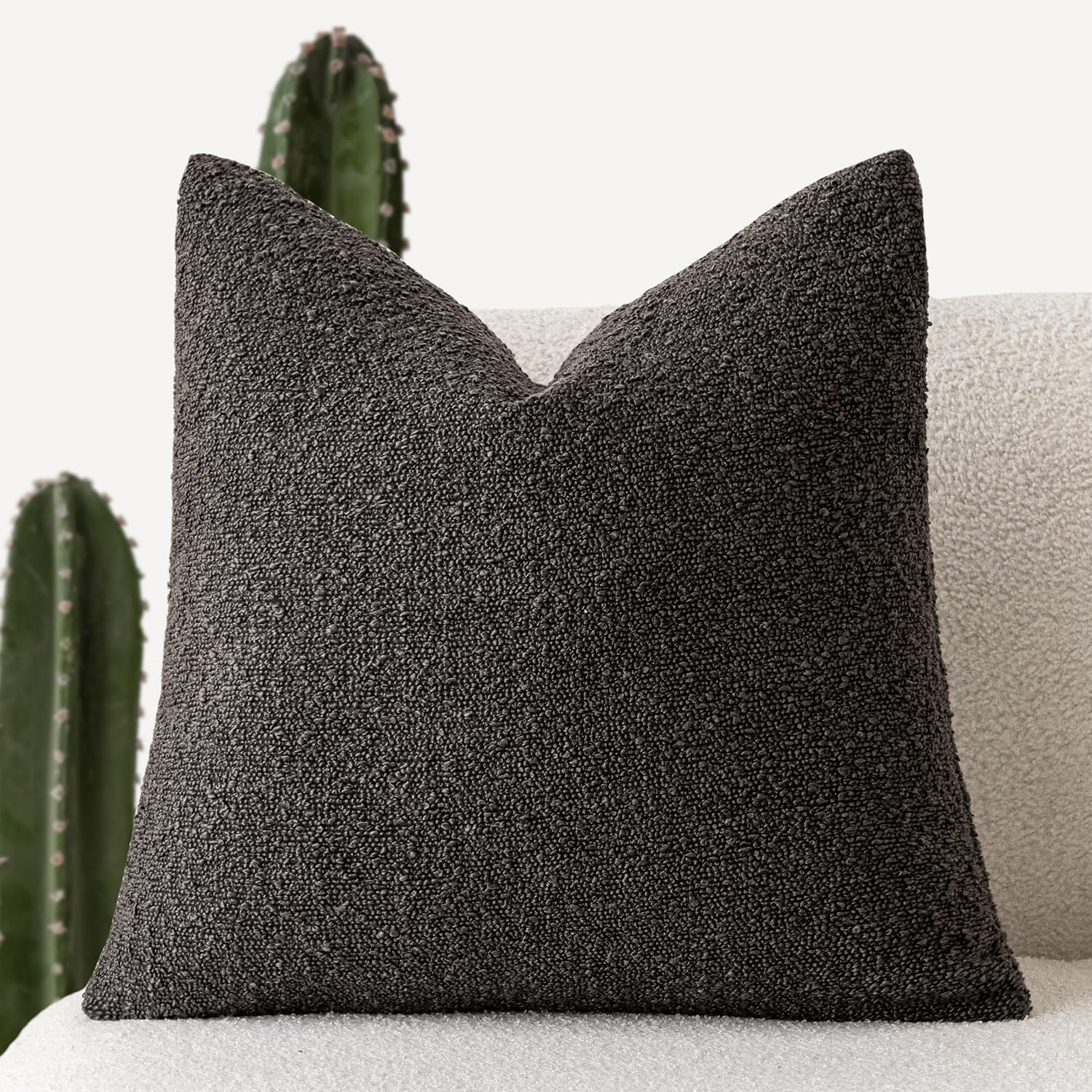 Foindtower Decorative Boucle Throw Pillow Covers Accent Solid Pillow Cases Cozy Soft Textured Couch Cushion Case For Chair Sofa