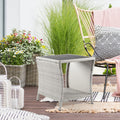 Outdoor Side Table For Patio Small Rattan Wicker Coffee Table Balcony Table Outside End Table With Poly Lumber Table Top & Stora