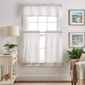 Martha Stewart Ticking Stripe 3-Piece Window Curtain Valance and Tiers Set, White Grey